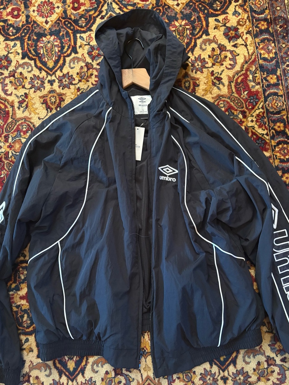 Hollister x Umbro Black Nylon Graphic Bomber Jacket - $140 Retail, XL